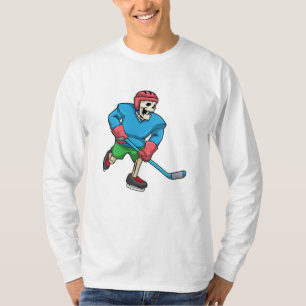 T-shirt Skeleton au hockey sur glace avec bâton de hockey