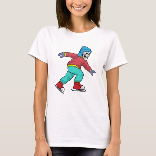 T-shirt Skeleton au patinage sur glace avec patins sur gla (Devant)