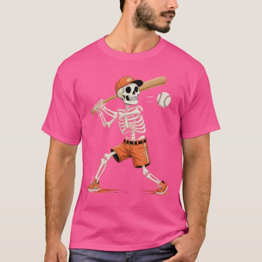 T-shirt Skeleton Batting Baseball Halloween Funny Spooky S (Devant)