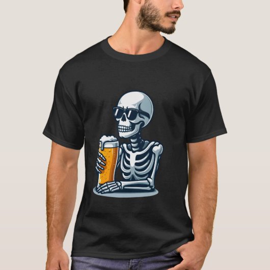 T-shirt Skeleton Bière Boire Lunettes de soleil Drôle Hall (Devant)
