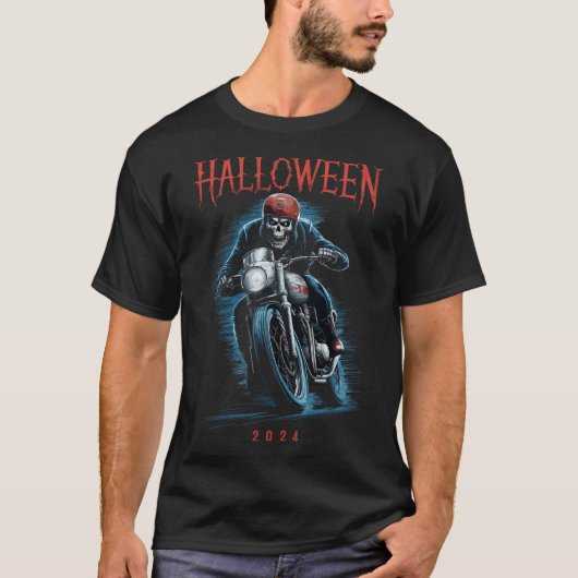T-shirt Skeleton Biker déplaisant Sur Moto Halloween 2024 (Devant)
