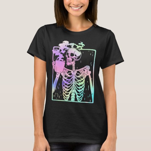 T-shirt Skeleton Boire Café Femmes hommes Halloween costu (Devant)