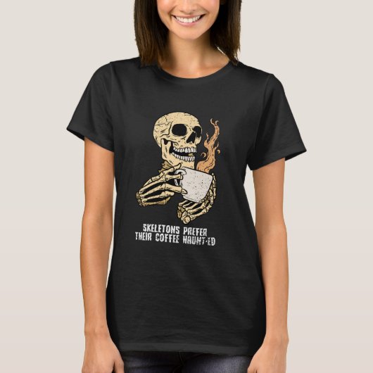 T-shirt Skeleton Boire Café Halloween Drôle os Sku (Devant)