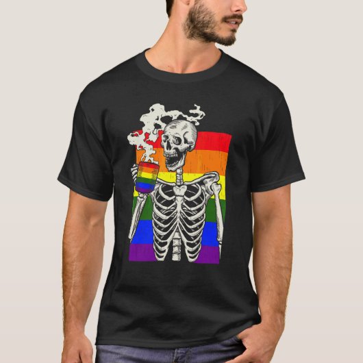 T-shirt Skeleton Boire Café Lgbt Q Retro Gay pride Fl (Devant)