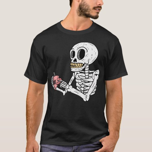 T-shirt Skeleton boit du café. (Devant)