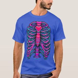 T-shirt Skeleton Bright Pink Blue Cyber Design 