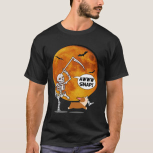 T-shirt Skeleton Brossé Jambe Halloween Corgi Reaper Scyth