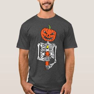 T-shirt Skeleton Citrouille Lazy Halloween Costume effraya