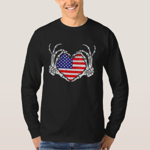 T-shirt Skeleton Coeur main 4 juillet Love American Flag