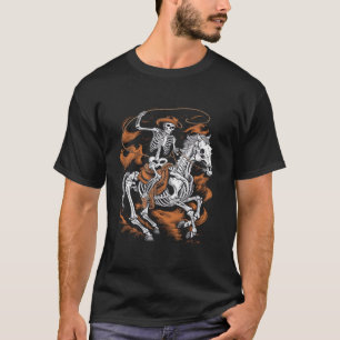 T-shirt Skeleton Cowboy équitation Cheval Halloween Costum