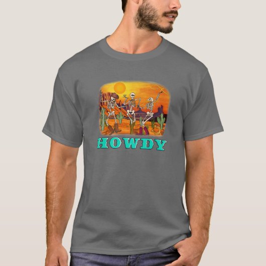 T-shirt Skeleton Cowboys Howly Halloween sur le désert oue (Devant)