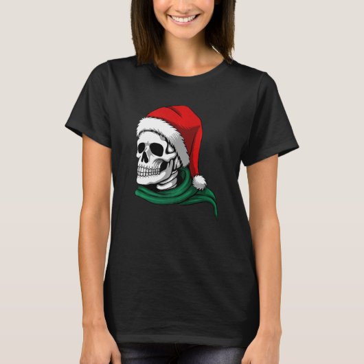 T-SHIRT SKELETON DE NOËL DANS UN SANTA HAT & SCARF (Devant)