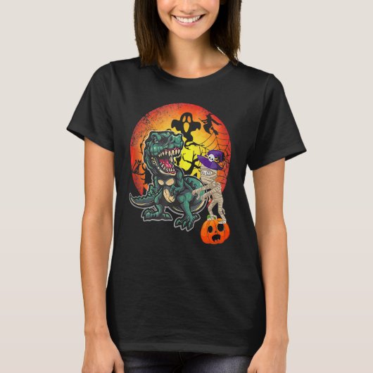 T-shirt Skeleton Dinosaur rex Boys Halloween Mummy  Pumpki (Devant)