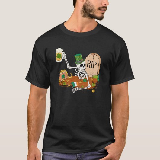 T-shirt Skeleton Drinking Beer St Patricks Day Leprechaun  (Devant)