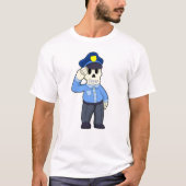 T-shirt Skeleton en tant que policier avec casquette de po (Devant)
