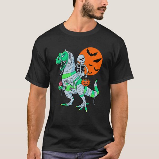 T-shirt Skeleton équitation maman Dinosaur rex Halloween E (Devant)