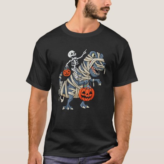 T-shirt Skeleton équitation maman Dinosaur rex Halloween P (Devant)