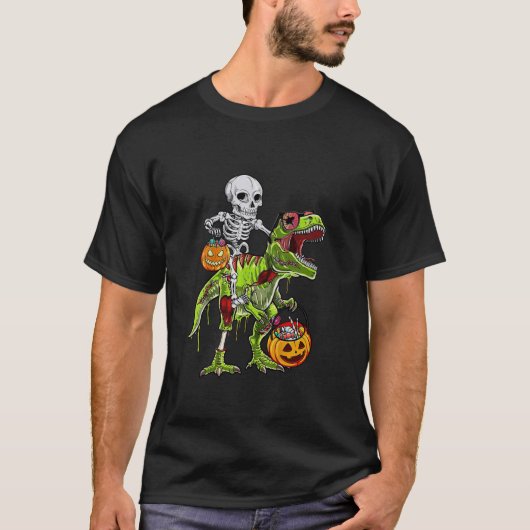 T-shirt Skeleton équitation maman Dinosaur T Rex Halloween (Devant)