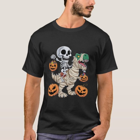 T-shirt Skeleton équitation maman Dinosaur T rex Halloween (Devant)