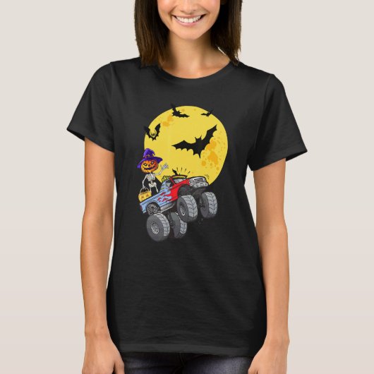 T-shirt Skeleton équitation Monster Truck Halloween Enfant (Devant)