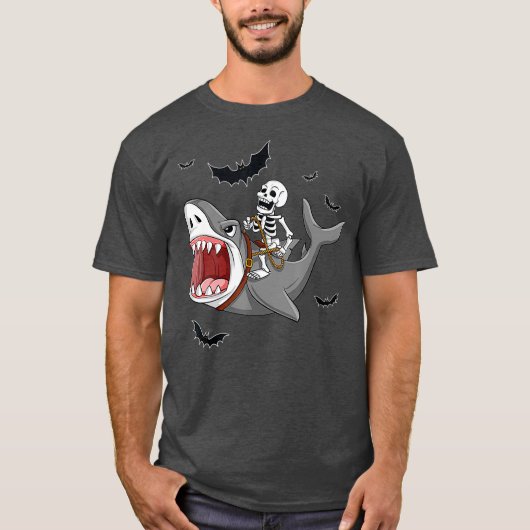 T-shirt Skeleton équitation requin drôle Halloween garçons (Devant)