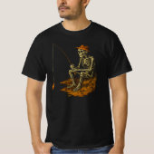 T-shirt Skeleton Fishing Drôle Halloween (Devant)
