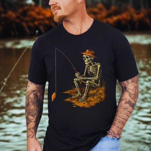 T-shirt Skeleton Fishing Drôle Halloween