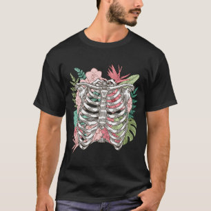 T-shirt Skeleton Fleurs Rib Cage X Ray Halloween