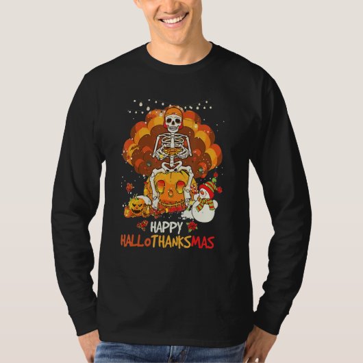 T-shirt Skeleton Game Happy Hallothanksmas Video Game Fall (Devant)
