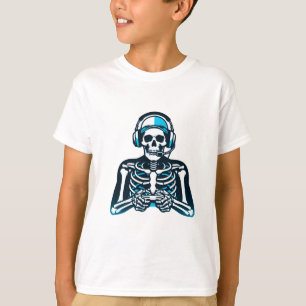 T-shirt Skeleton Gamer Crâne - contrôleur de casque de jeu