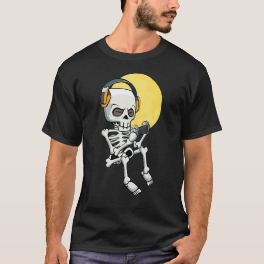 T-shirt Skeleton Gamer Lazy Halloween Costume Vidéo de jeu (Devant)