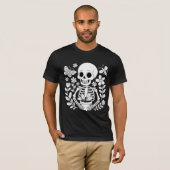 T-shirt Skeleton Gardener Art Whimsical Flower Pot  (Devant entier)
