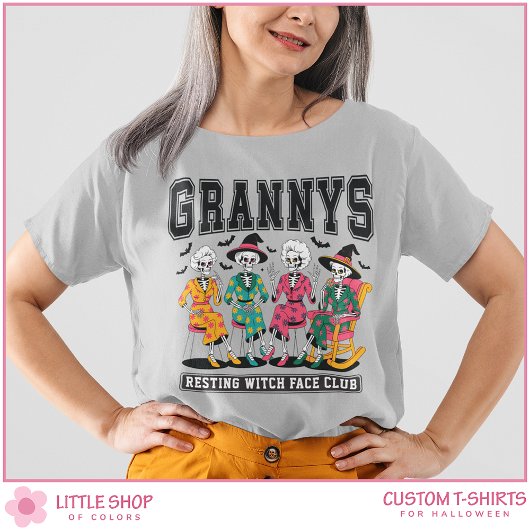 T-shirt Skeleton Grannys Resting Witch Face Club Halloween