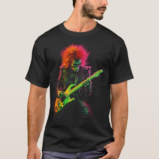 T-shirt Skeleton Graphic Tee Jouer Guitar Rock Band Hall (Devant)