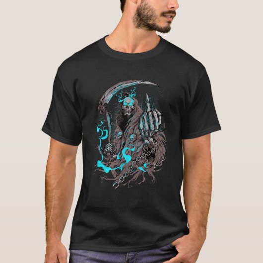 T-shirt Skeleton Grim Reaper Rock Death Biker (Devant)