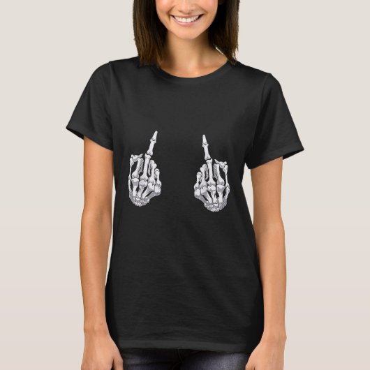 T-shirt Skeleton Halloween Bones Halloween Doigt Moyen (Devant)