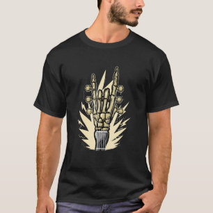 T-shirt Skeleton Hand Metal Guitarist Guitar Rock and Roll