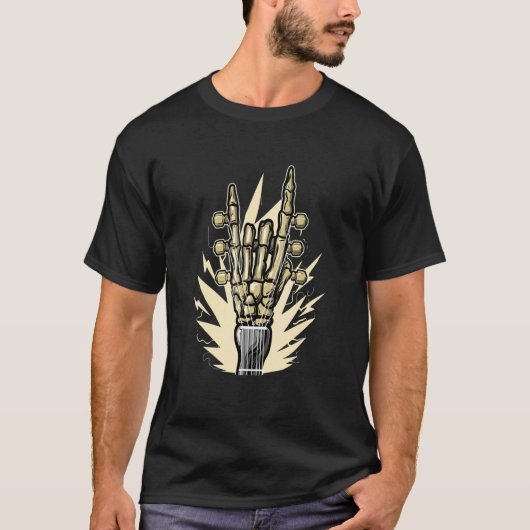 T-shirt Skeleton Hand Metal Guitarist Guitar Rock and Roll (Devant)