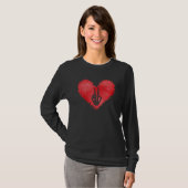T-shirt Skeleton Hand Peace Sign Red Heart Valentines Day  (Devant entier)
