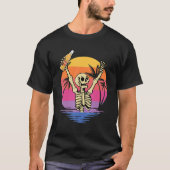 T-shirt Skeleton Hands Bière avec Sunset Retro Backg (Devant)