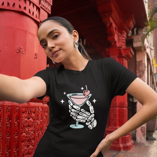 T-shirt Skeleton Hands Holding Cocktail Halloween