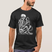 T-shirt Skeleton Holding A Cat Funny Lazy Halloween Costum (Devant)