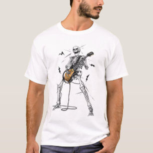 T-shirt Skeleton Jouer Guitare Rock Et Roll Graphic Band