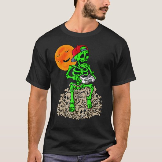 T-shirt Skeleton Jouer Jeux Sur Bones Gameboy Crâne Pompe (Devant)