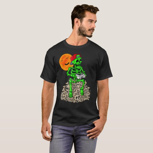 T-shirt Skeleton Jouer Jeux Sur Bones Gameboy Crâne Pompe (Devant entier)