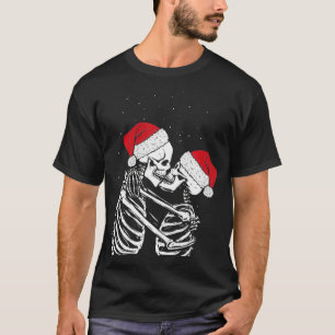T-shirt Skeleton Kisser Couple Santa Hat Cool de neige Chr
