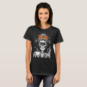 T-shirt Skeleton Messy Bun Boire Café Halloween Bow (Devant entier)