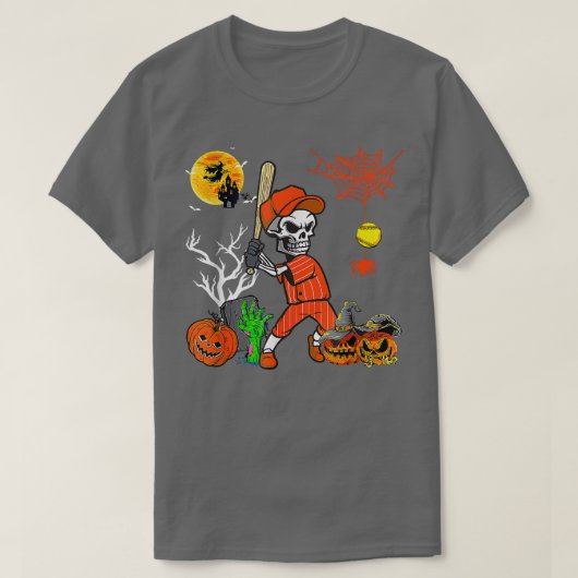 T-shirt Skeleton Playing Softball Pumpkin Player Lover Hal (Design devant)