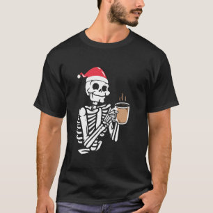 T-shirt Skeleton Porte Le Chapeau Du Père Noël Boire Du Ca