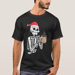 T-shirt Skeleton Porte Le Chapeau Du Père Noël Boire Du Ca